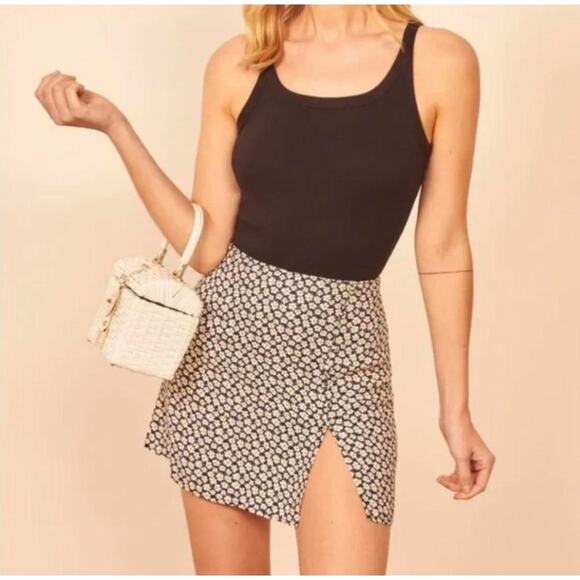 Reformation Fran Thigh Slit Mini Skirt In Quinto Navy Floral Print Size 2 - Picture 2 of 8